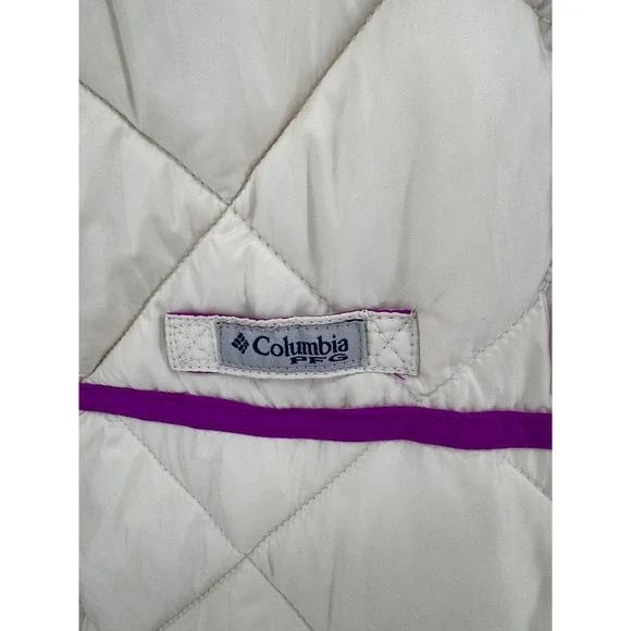 Columbia PFG Quilted Vest Womens Large Full Zip Sleeveless Top Off White  Purple - Picture 4 of 16